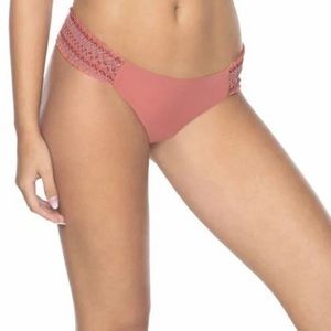 PilyQ Lotus Smocked Tab embroidered pink Bikini Bottom